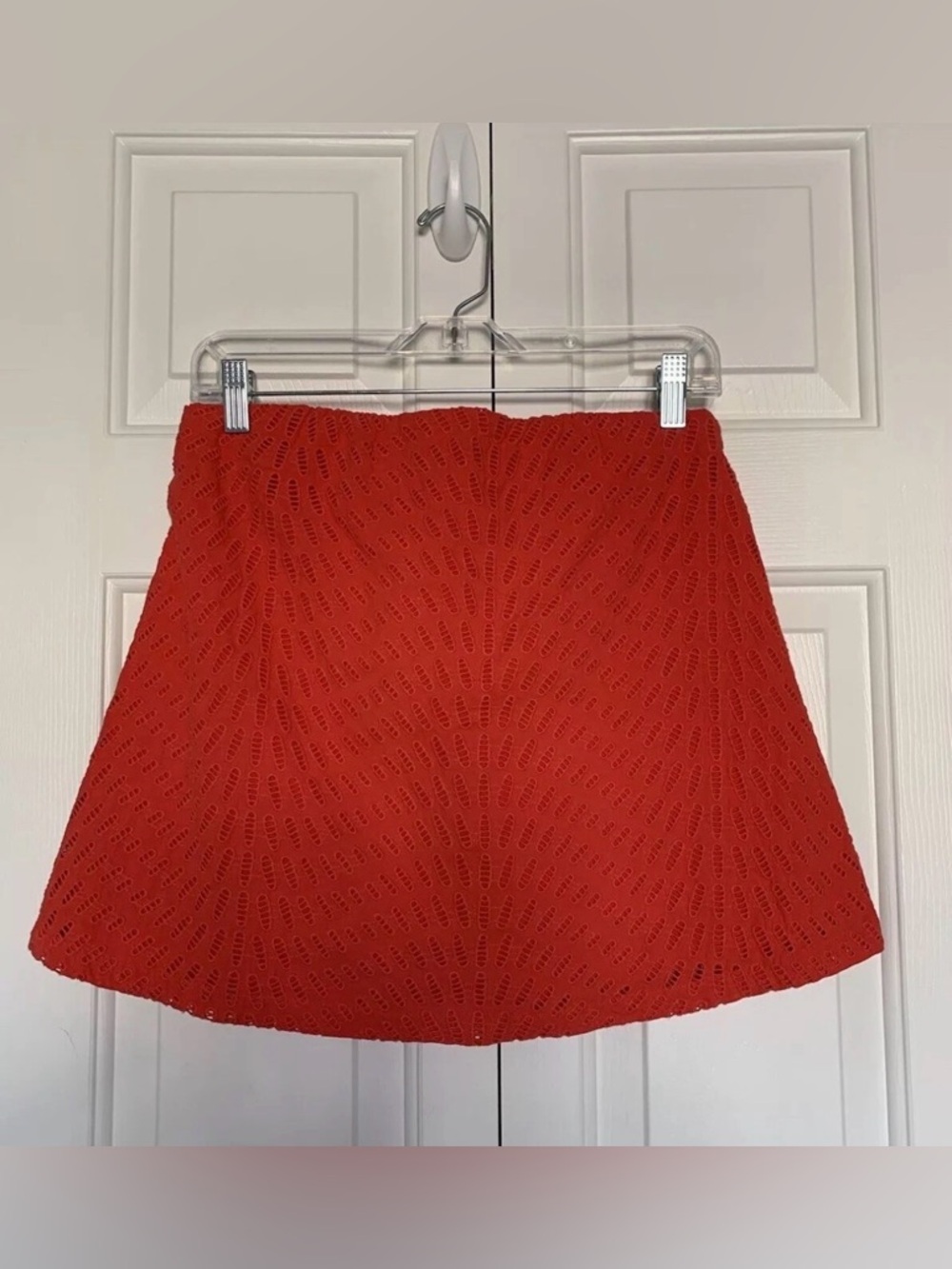 Trina Turk Cotton Eyelet Mini Skirt S Coral Pull On ALine Summer Tropical Resort